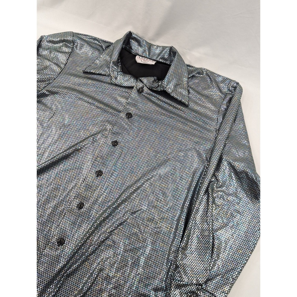 Vtg Charades Shirt L Button Up Long Sleeve Hologram Disco‎ Party Shiny Rainbow